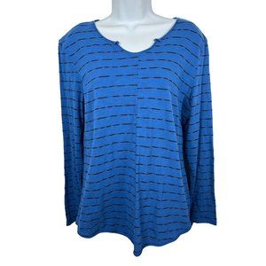 Habitat Womens Shirt Small Blue Black Stripe Long Sleeve Pullover Hi Low Stretch
